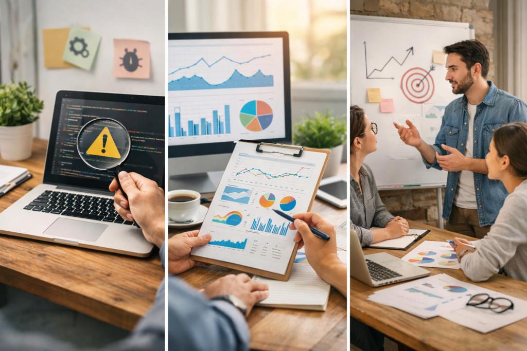 SEO performance review stages visualization