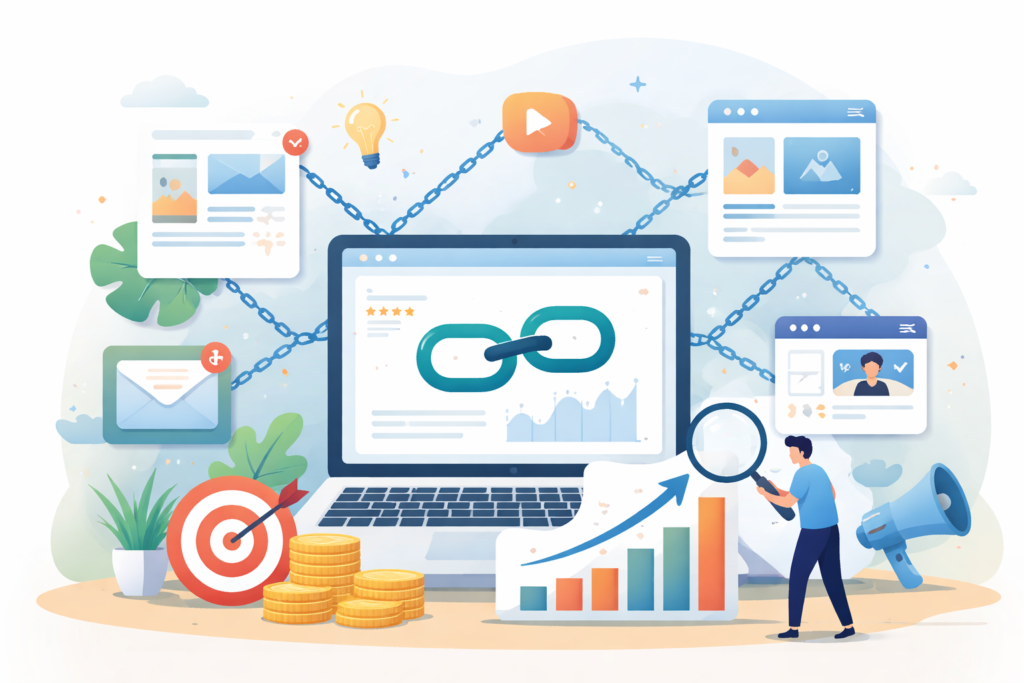 "SEO backlinks analysis and growth chart"