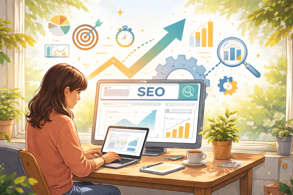 Illustration showing the timeline and process of SEO results over time.