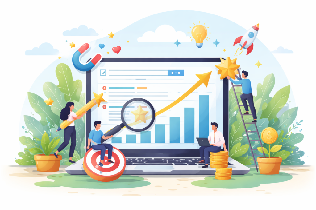 Team improving SEO rankings with analytics