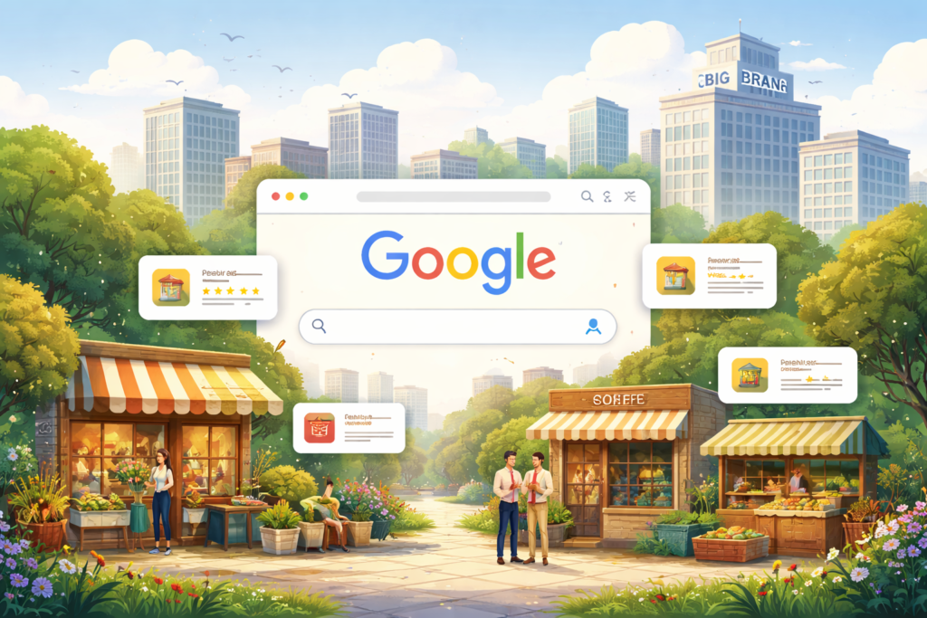 Small and large businesses competing in search