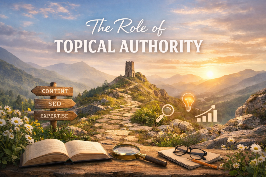 Topical authority concept with content and SEO