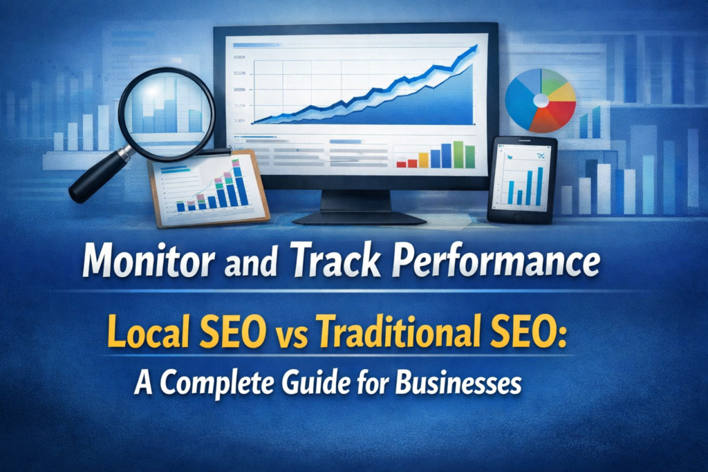 Digital marketing concept image explaining local SEO vs traditional SEO