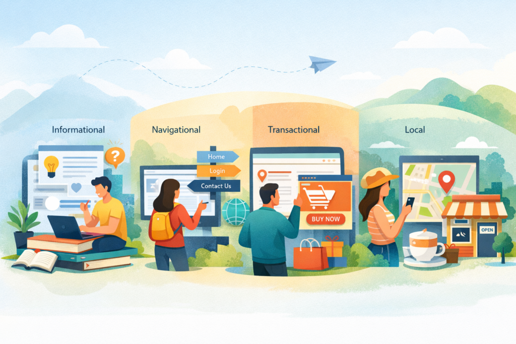 "People exploring different types of search intent"