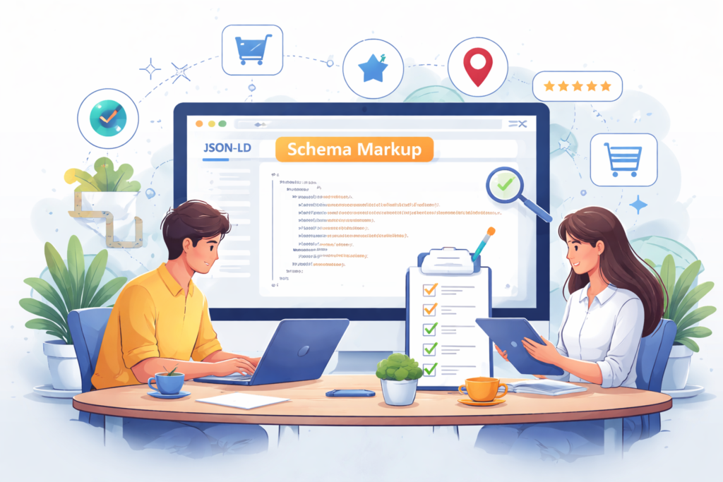 "Team implementing structured data for SEO"