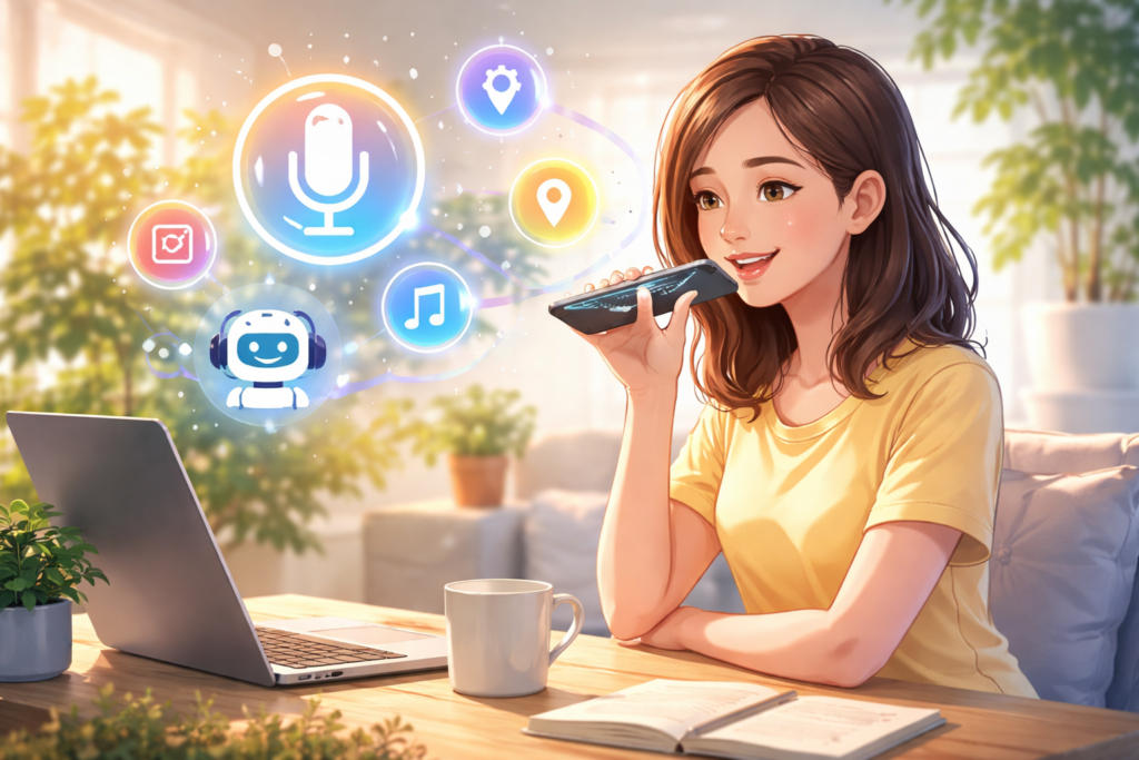 Person using voice assistant in bright room