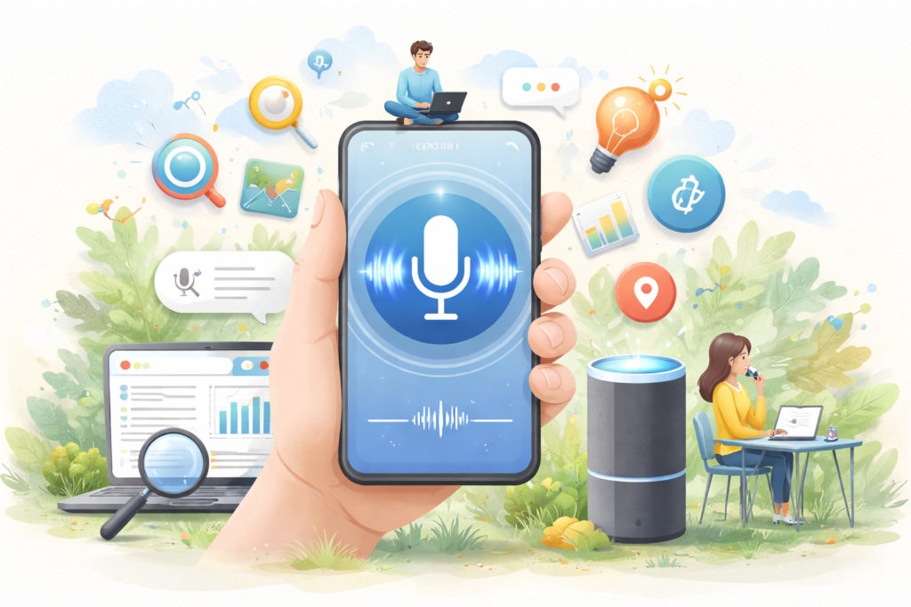 Smartphone voice assistant search concept illustration