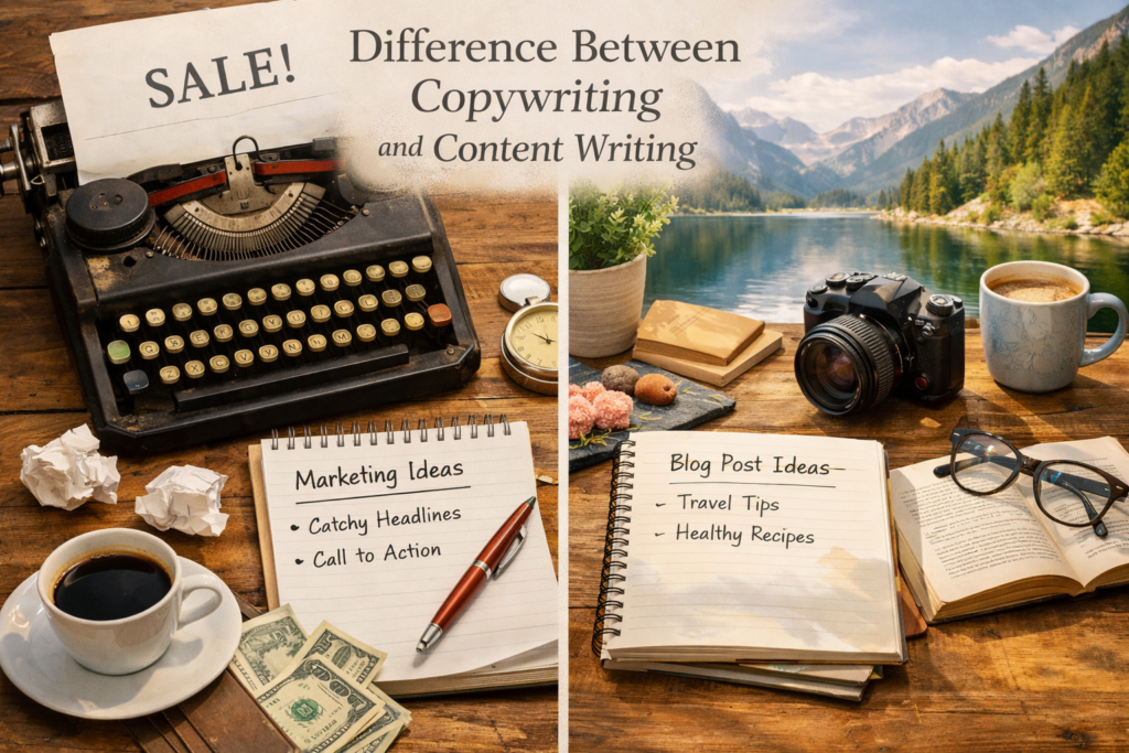 Copywriting vs content writing workspace comparison