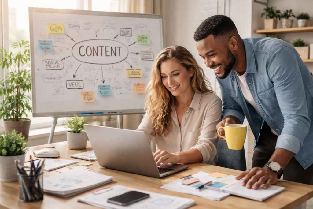 Team collaborating on content strategy planning